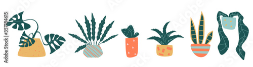Set of funny vector houseplant in line