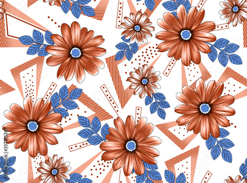 Seamless pattern with spring flowers and leaves. Hand drawn background. floral pattern for wallpaper or fabric. photo