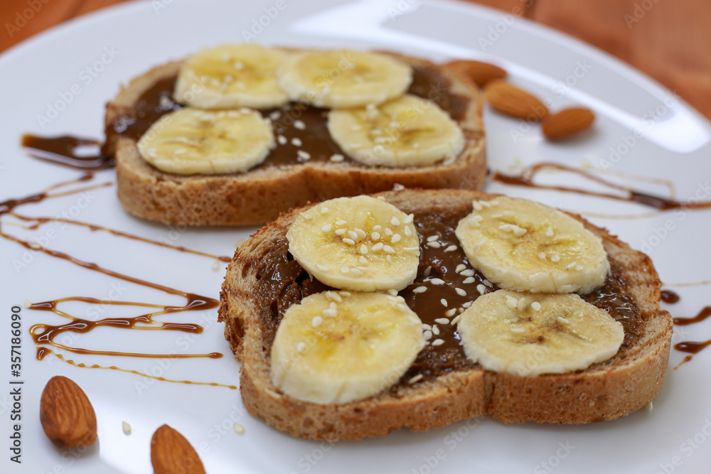 healthy dessert with chocolate paste and bananas healthy dessert with chocolate paste and bananas