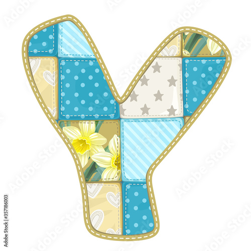 Roundish Font from quilted from multi-colored a blanket rag - le