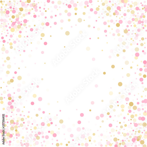 Pink rose gold circle dots confetti vector background