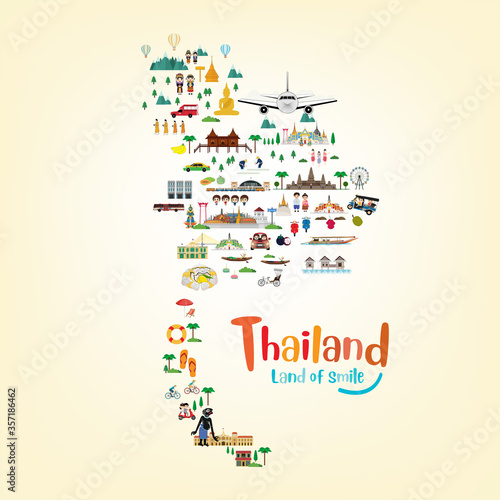 Thailand map and travel landmarks