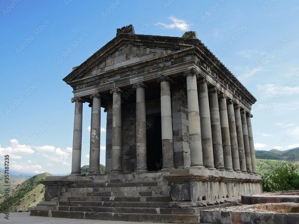 Temple of Garni, Greco-Roman colonnaded building in Garni, Armenia. Shrine was built in 77 AD as dedication to pagan sun god Mihr. Now it's one is most attractive tourist places in Armenia Temple of Garni, Greco-Roman colonnaded building in Garni, Armenia. Shrine was built in 77 AD as dedication to pagan sun god Mihr. Now it's one is most attractive tourist places in Armenia