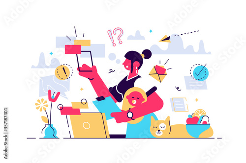 Multitasking busy mom at home concept