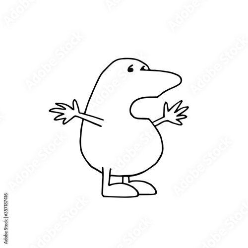 Caricature of an outraged man. Speech, rally, protest. Black outline on a white background. Doodle illustration. Vector.