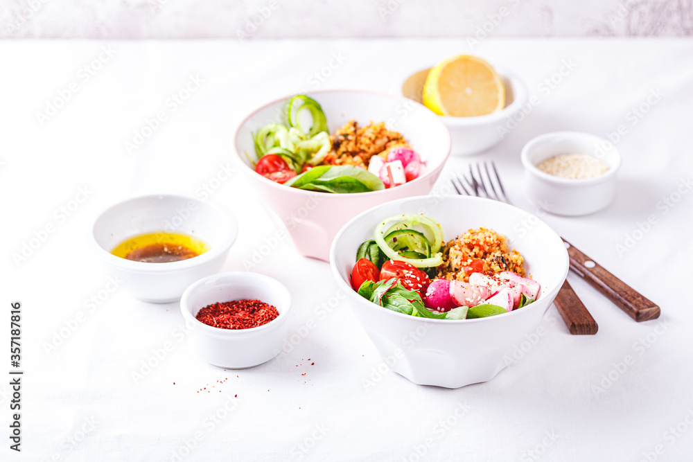 Fresh salad with couscous, tomatoes, cucumber, radish and chard. Fresh salad with couscous, tomatoes, cucumber, radish and chard.