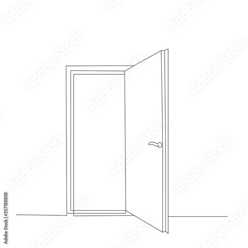 isolated, door open line drawing one line