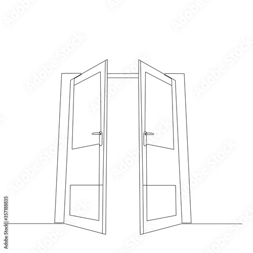 isolated, door open line drawing one line