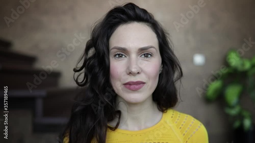 Wallpaper Mural Beautiful female eyes open, looking at the camera, with long beautiful eyelashes. A dark-haired woman with a charming appearance. Emotions of joy. Torontodigital.ca