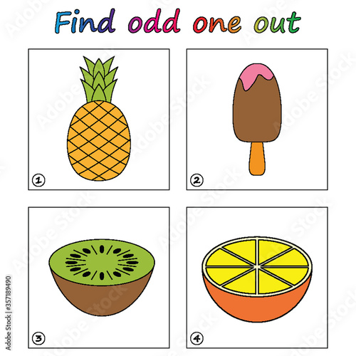 Find odd one out - game for kids. Worksheet. Visual Educational puzzle Game for children.