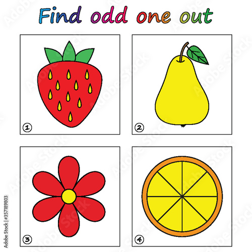 Find odd one out - game for kids. Worksheet. Visual Educational puzzle Game for children.