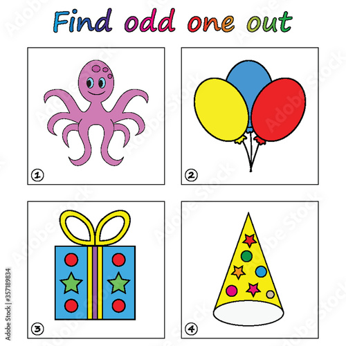 Find odd one out - game for kids. Worksheet. Visual Educational puzzle Game for children.