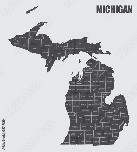 The Michigan State County Map with labels