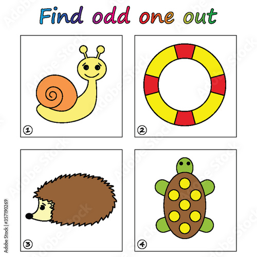Find odd one out - game for kids. Worksheet. Visual Educational puzzle Game for children.