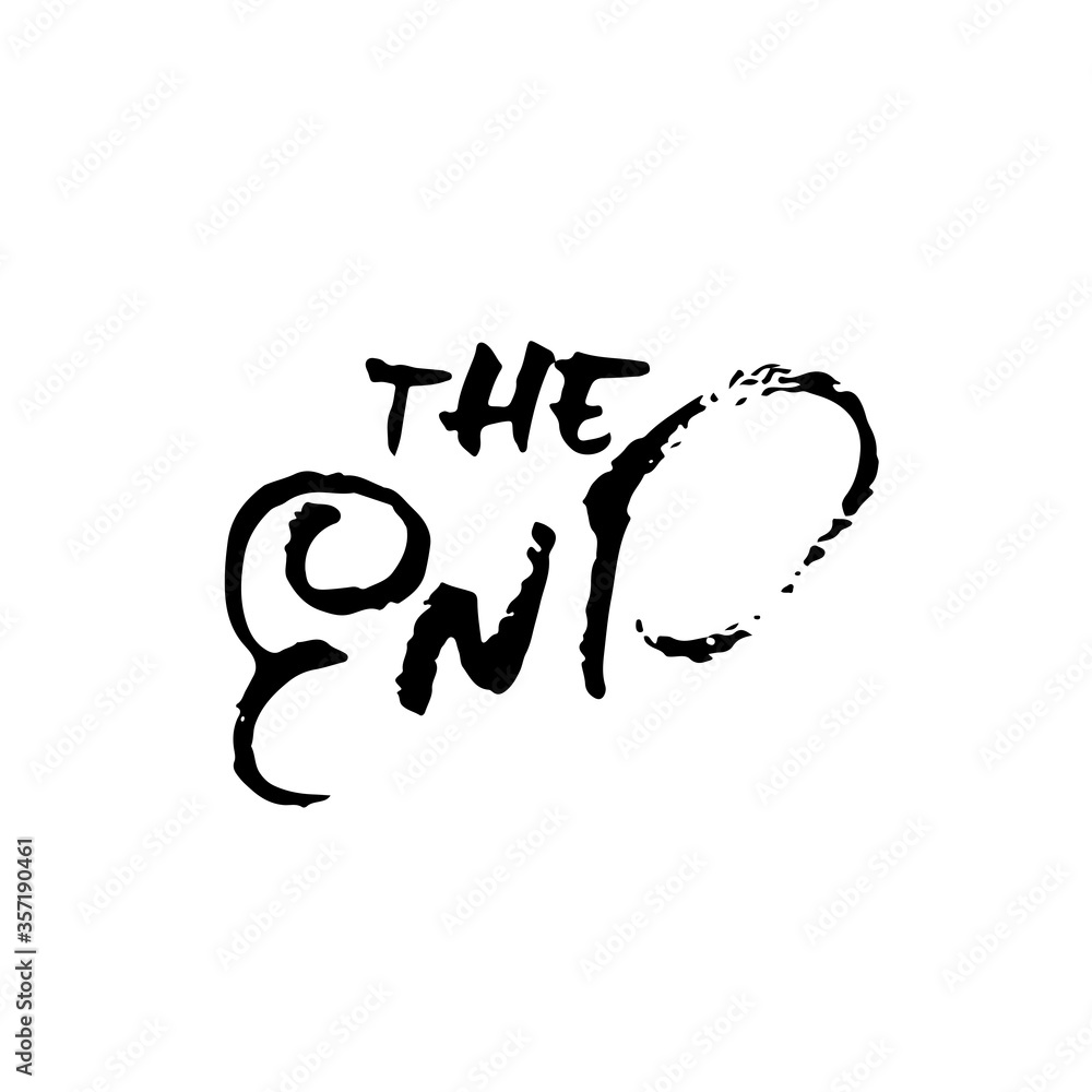 The end. Hand drawn dry brush lettering isolated on white background. Vector illustration