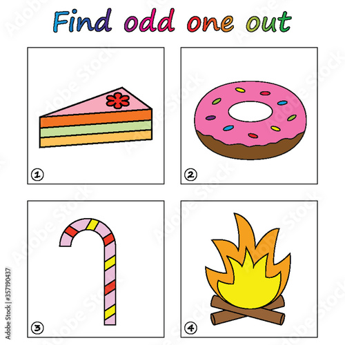 Find odd one out - game for kids. Worksheet. Visual Educational puzzle Game for children.