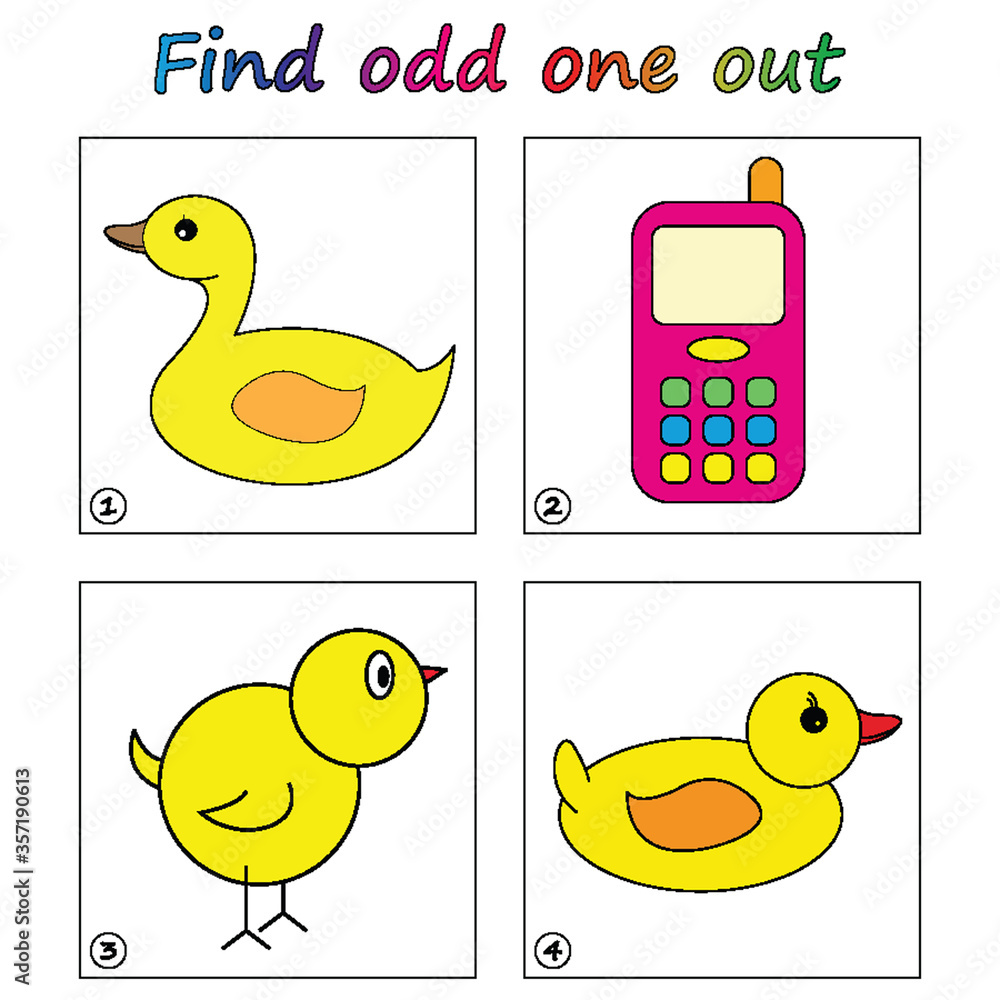 Find Odd One Out Game For Kids Worksheet Visual Educational Puzzle 