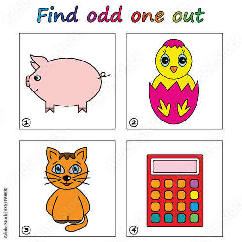 Find odd one out - game for kids. Worksheet. Visual Educational puzzle Game for children.