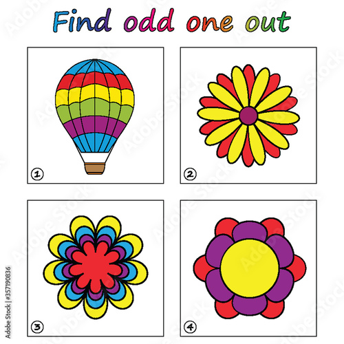 Find odd one out - game for kids. Worksheet. Visual Educational puzzle Game for children.