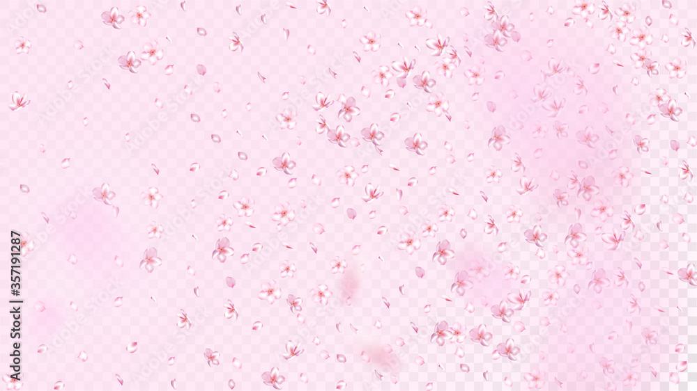 Nice Sakura Blossom Isolated Vector. Feminine Falling 3d Petals Wedding Frame. Japanese Gradient Flowers Illustration. Valentine, Mother's Day Watercolor Nice Sakura Blossom Isolated on Rose