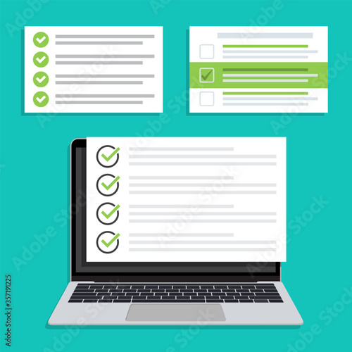 Laptop with checklist window in a flat design. Mockup of checklist for laptop in a flat design