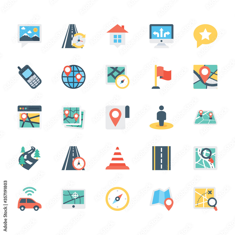 Pack Of Maps and Navigation Flat Icons