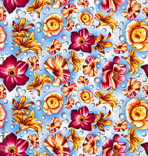 Seamless pattern with spring flowers and leaves. Hand drawn background. floral pattern for wallpaper or fabric.