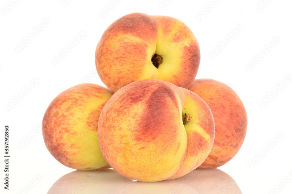 Ripe organic peach, close-up, on a white background Ripe organic peach, close-up, on a white background