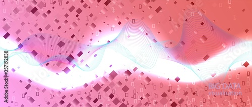 Lightning Tech Vector Equalizer. Matrix Falling Binary Code. Fractal Flow Glow Geometric Colorful Modern Layout. Blue Pink Purple 