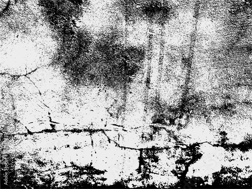 A black and white vector texture of distressed, urban, grungy concrete with aged and weathered damage. Ideal for use as a background texture or for applying grunge effects to your images.
