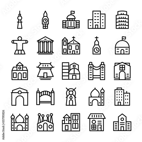 Buildings, Landmarks Line Vector Icons 3