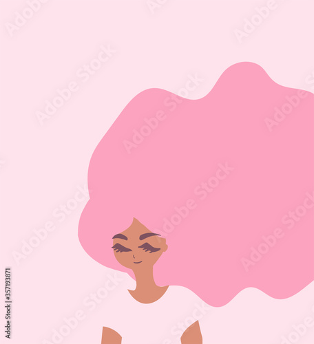 Cartoon woman character with hair flowing upwards. Hair care beauty concept vector illustration. Hand drawn minimal art.