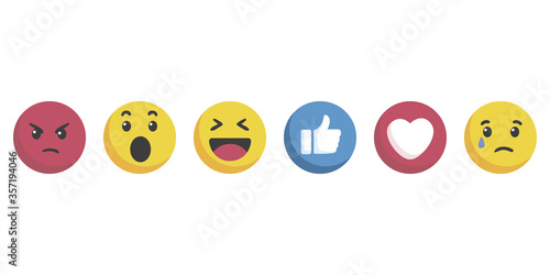 Emoji Feeling Faces Vector. Communication Chat Elements in yellow ball flat face. Lovely social media icon stickers. 