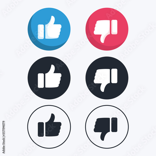 Thumb up and thumb down flat icon. Like and Dislike. Vector illustration.