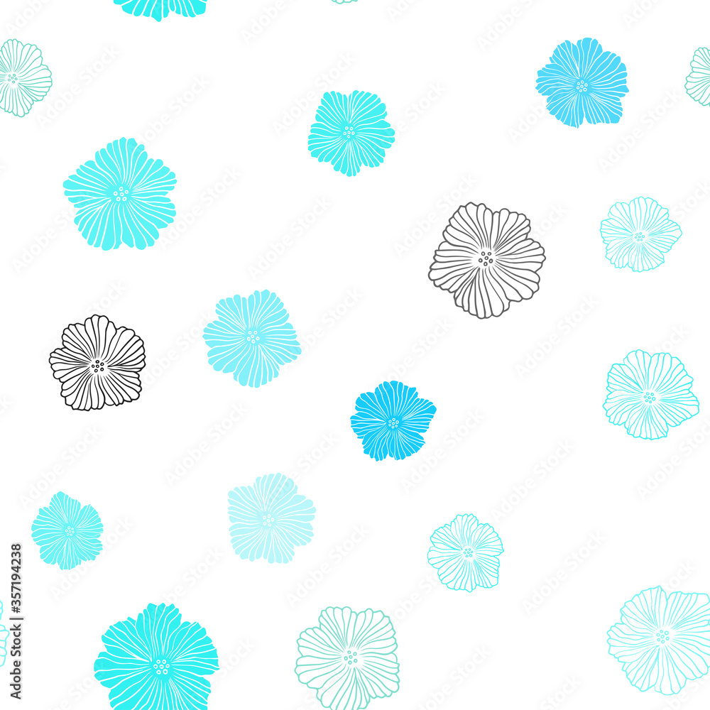 Light Blue, Green vector seamless doodle pattern with flowers.