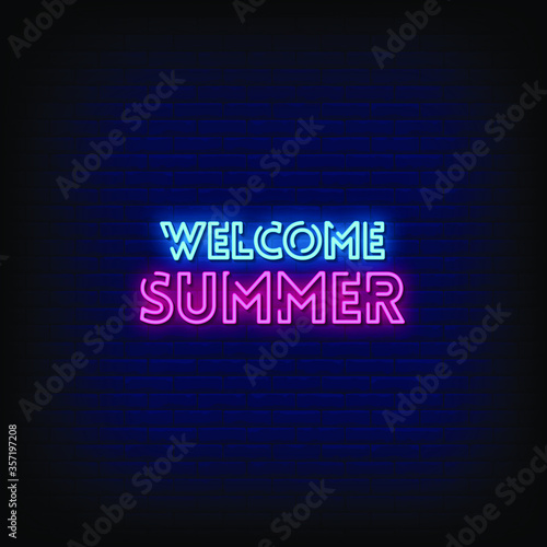 Welcome Summer Neon Signs Style Text vector