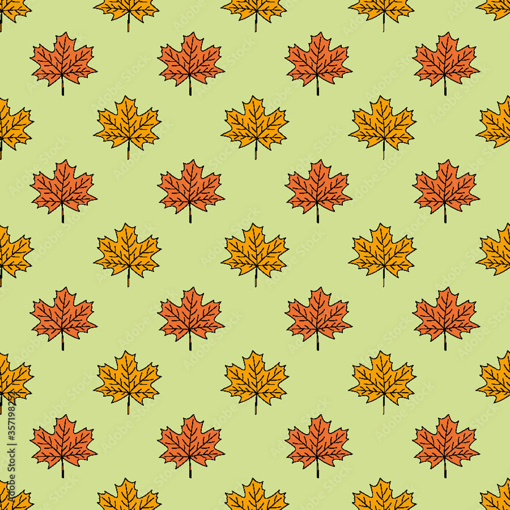 Fototapeta premium seamless pattern of maple leaves. Golden autumn. vector cartoon background