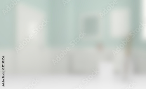 bathroom accessories on a white table, against a light interior. Unfocused, Blur phototography