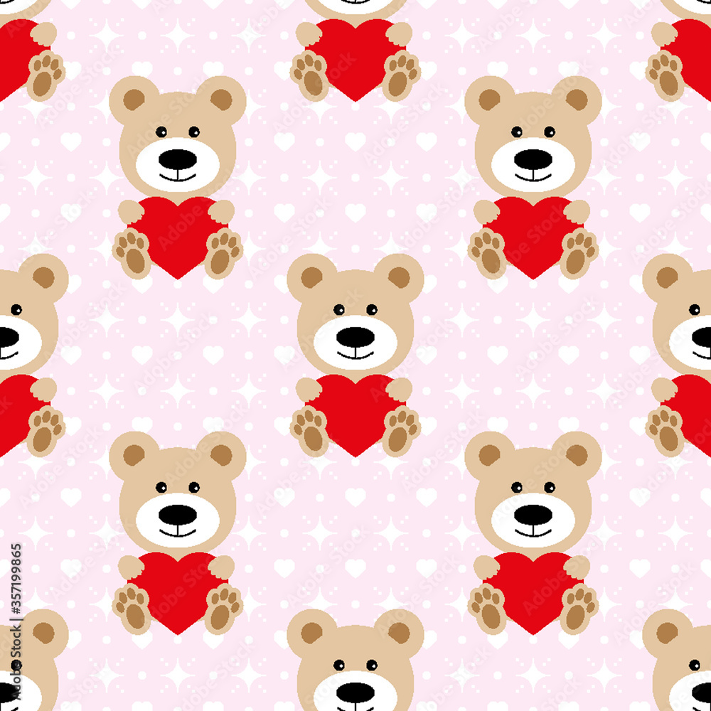 bear pattern seamless. Baby Background with bear and hearts, fabric for kids
