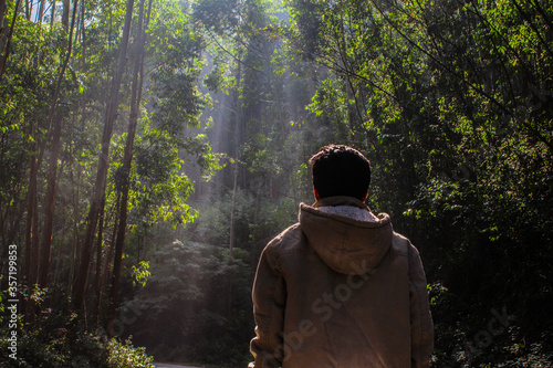 A young man in the woods