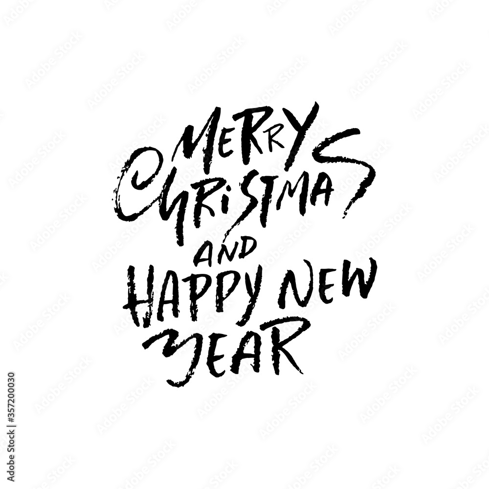 Hand drawn phrase Merry Christmas and Happy New Year. Modern dry brush lettering design. Vector typography vector illustration. Hand drawn phrase Merry Christmas and Happy New Year. Modern dry brush lettering design. Vector typography vector illustration.