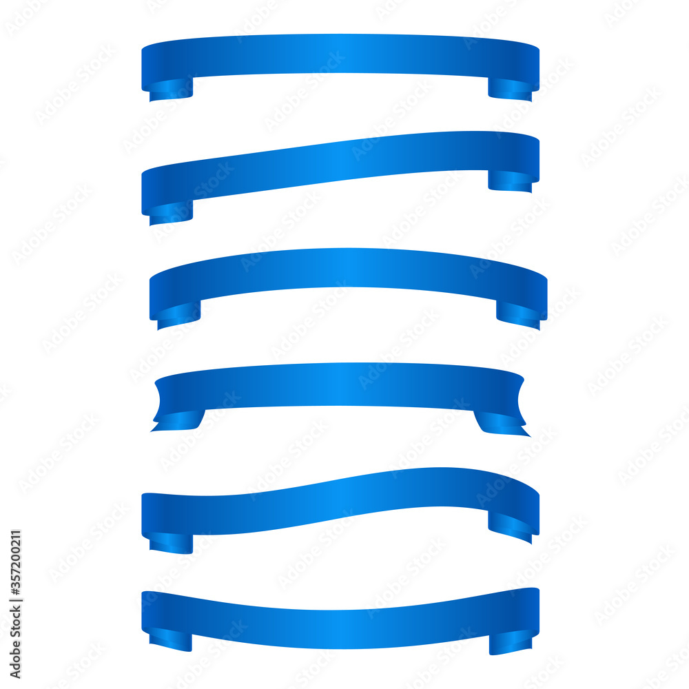Set of blue ribbons with gradient for design, discount offer and gift. Retro style. Flat ribbon illustration isolated on white background.