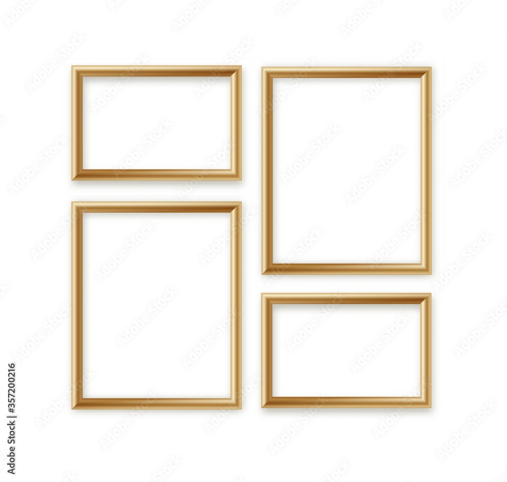 Wooden vector photo frame collection. 3D picture frame design vector for image or text