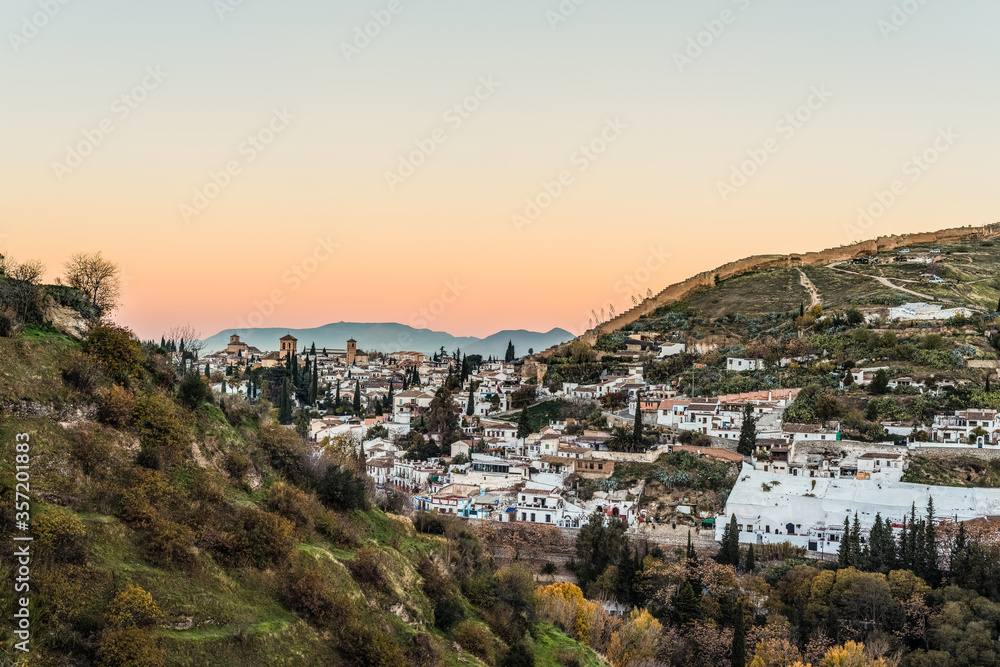 Sacromonte from Avellano Road in Granada, Spain.