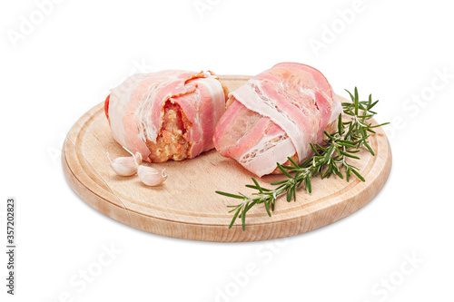 Delicious Raw Bacon Wrapped Meat Roll Chicken Fillet  ready for bake