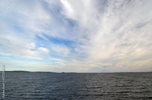 Oslofjord. View of the North Sea from Ferry from Horten to Moss connects Ostfold and Vestfold in Norway. Ferry crossing Oslofjord