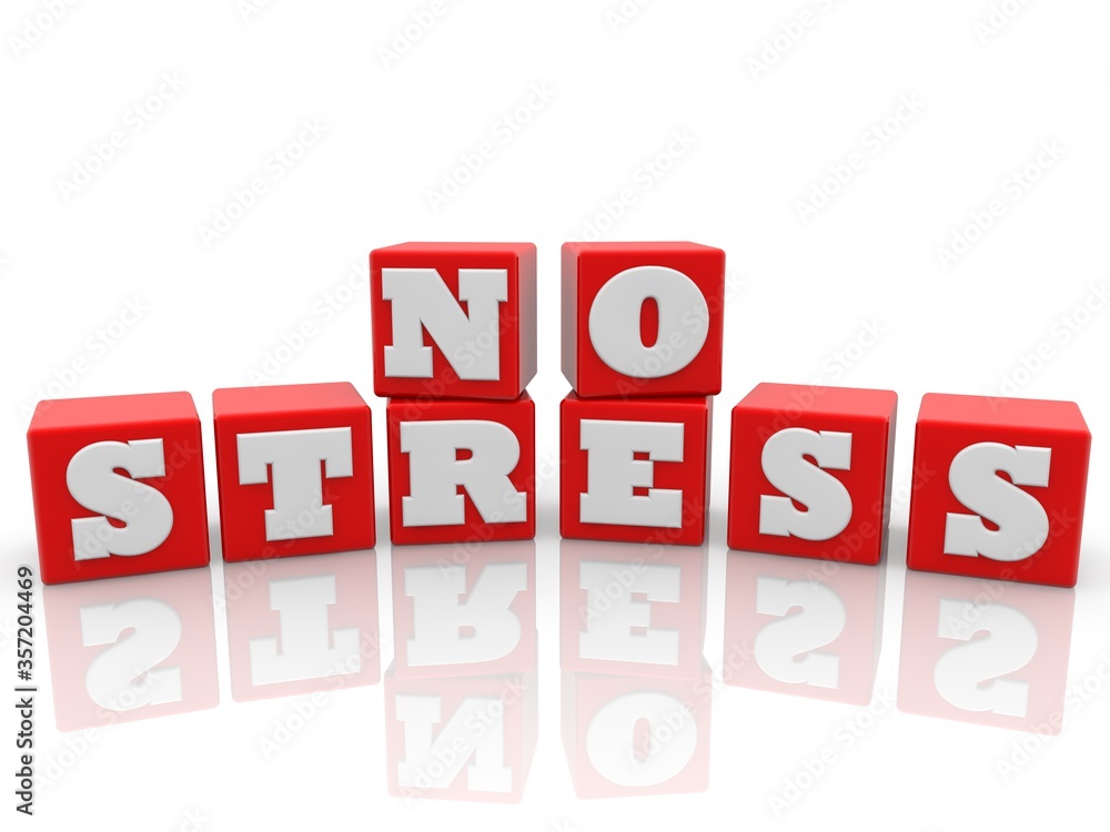 NO STRESS concept on red toy blocks NO STRESS concept on red toy blocks