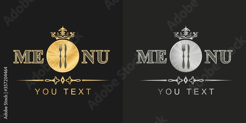 Silver classic vintage logo for restaurant, cafe.