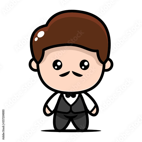 Cute butler mascot design illustration