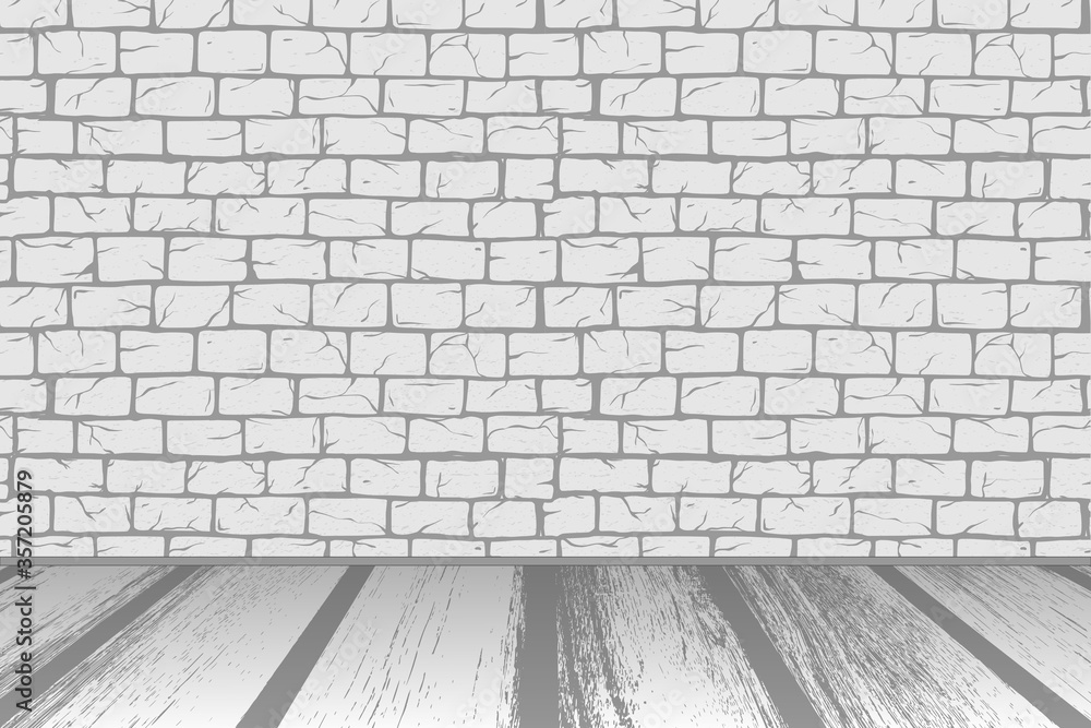 Brick White Wall with floor, old rectangle bricks for poster house facade decoration. Rough vintage exterior/interior of room, tool shop, DIY store, garden center or graffiti art. Vector background Brick White Wall with floor, old rectangle bricks for poster house facade decoration. Rough vintage exterior/interior of room, tool shop, DIY store, garden center or graffiti art. Vector background